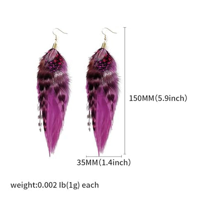 Bohemian Feather Dangle Earrings for Women with Shell Beads Long Tassel Design Drop Earrings - style: Style-Purple