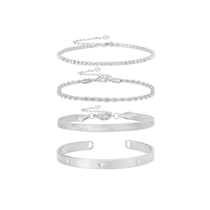 Gold Bracelets for Women 14K Gold Plated Stack Trend Bracelets Charm Paperclip Chain Cuban Link Layered Waterproof Bracelet Dainty Bracelet for Women Jewelry Gifts - color: Silver