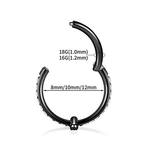 16G Cartilage Earring Hoop 316L Surgical Steel Daith Helix Conch Earrings Tragus Rook Earrings CZ Opal Septum Jewelry Seamless Clicker Nose Rings Hinged Segment Ring Hoop Earring for Women Men - color: 1PC,Black,Cross CZ