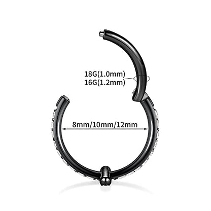 16G Cartilage Earring Hoop 316L Surgical Steel Daith Helix Conch Earrings Tragus Rook Earrings CZ Opal Septum Jewelry Seamless Clicker Nose Rings Hinged Segment Ring Hoop Earring for Women Men - color: 1PC,Black,Cross CZ