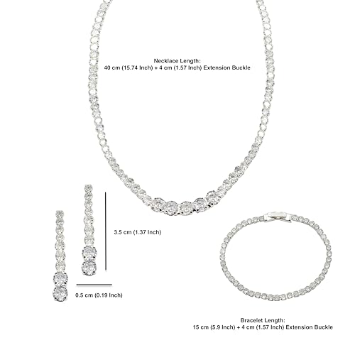 Bride Jewelry Set Silver Crystal Wedding Necklace Earrings Bracelet Set - Bridal Rhinestone Brass Pendant Accessories for Women and Bridesmaids - style: Jewelry Set 07
