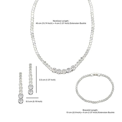 Bride Jewelry Set Silver Crystal Wedding Necklace Earrings Bracelet Set - Bridal Rhinestone Brass Pendant Accessories for Women and Bridesmaids - style: Jewelry Set 07