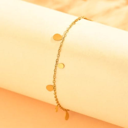18K Gold Plated Ankle Bracelets for Women Stainless Steel Anklet with Star Cross Disc Coin Teardrop Charms Waterproof Thin Chain Ankle Jewelry Gift for Her - style: Waterdrop-Gold