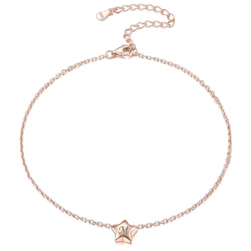 ChicSilver Personalized 925 Sterling Silver Tiny Heart/Moon/Star/Sun/Dot/Triangle Anklets Simple Dainty Foot Jewelry for Women, Silver/Gold Plated/Rose Gold Plated - style: Rose Gold Srar Custom