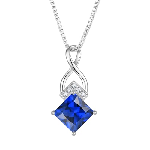 Infinity Necklace 925 Sterling Silver Princess Cut Pendant Birthstone Jewelry for Women - color: Royal Blue