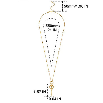 FRUMOS Dainty Layered Choker Necklace 18k gold Plated Y Pendant Commemorative coin Necklace Multilayer Bar Disc Necklace Adjustable Layering Choker Necklaces fashion jewelry for Women Girls - color: Gold key Pendant