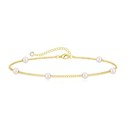 Dainty Bracelet for Women 14K Gold Plated Cross Pearl CZ Leaf Bracelets Set Gold Layering Bracelets Everyday Jewelry - color: 7 pearl-Gold