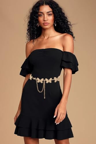 Waist Chain Belts Women Girls Metal Belly Link | Adjustable Waist Belt for Jeans and Dress - color: Gold Big Butterfly, size: M: 47.2 in
