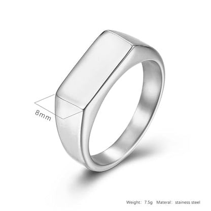 Quiet Luxury Wide Square Signet Ring - Timeless Titanium Steel Band Fashion Statement Jewelry for Men & Women (Silver, Antique Silver, Gold, Black) - color: Silver