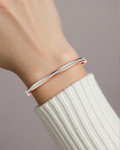 MYNENEY Womens Bracelets Stainless Steel Pave Cubic Zironia Stackable - color: 1 Row Crystal Rose Gold, size: 7 Inch