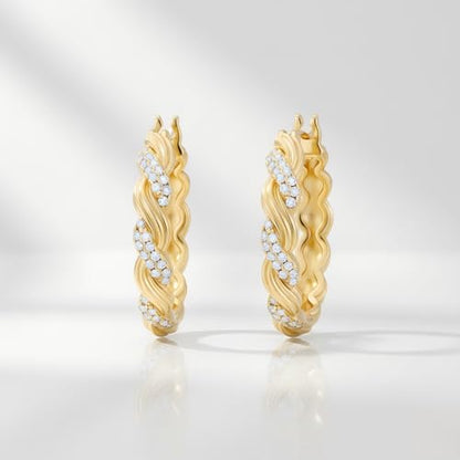 Gold Hoop Earrings 14K Gold Earring for Women Twisted Design with Sculpted Texture Hoops Earring for Womens Minimalist Huggie Earring Jewelry Gifts 25mm