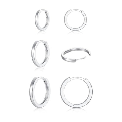 3 Pairs 925 Sterling Silver Small Huggie Hoop Earrings for Women Men | 14K White Gold Plated, Hypoallergenic, Small Silver Hoops - color: O-Silver 6/8/10mm