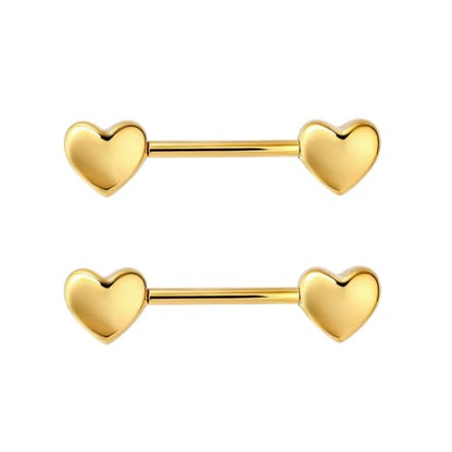 HQLA 14G Dainty CZ Love Heart Nipple Rings Tongue Ring Surgical Steel Nipple rings Piercing Women Barbells 2Pcs 25/8"(16mm) - style: Gold Heart