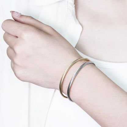 Exway 20 Pcs Elastic charm Bracelet chain Stainless Steel Cable Wire Twisted Cuff Bangle Bracelet Gold And Sliver charm Bracelets Kit for Crafts DIY Women Jewelry Making - color: gold+silver style D, size: 7.0in
