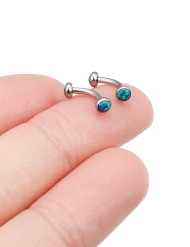 Jenxnjsjo F136 Titanium 16g 6/8/10mm Opal Eyebrow/Rook/Snug/Vertical-Labret/VCH/Snake-Eyes/Anti-Tragus/Christina/Daith/Belly-Button/Bridge/Hood/Surface Curved Barbell Piercing Jewelry for Women Men - color: Green Opal, size: 6mm