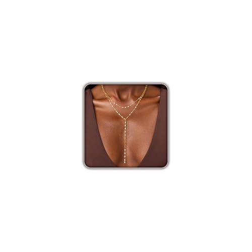 Lariat Necklace for Women, Dainty 14K Gold/Silver Plated Long Necklaces for Women Trendy Simple Layered Y-Shaped Pendant Necklace Adjustable Fashion Jewelry Gift - color: Gold, style: Lip Chain