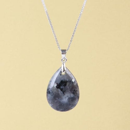 iSTONE 925 Sterling Silver Natural Crytral for Womens Pendant Necklace, Gemstone Birthstone with 17.8" Silver Chain Ladies - color: Black Spectrolite