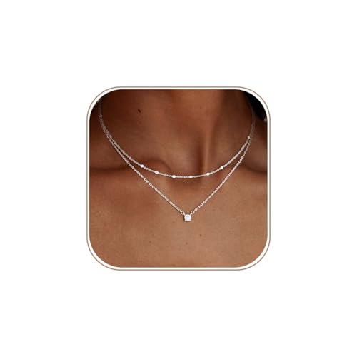 Coshilta Layered Gold Necklaces for Women, 14K Plated Gold Sterling Silver Plated Dainty Pendant Necklace Set with Cubic Zirconia,Stackable Chain Choker,Trendy Personalized Jewelry Gift Non Tarnish - style: C-N0118-S