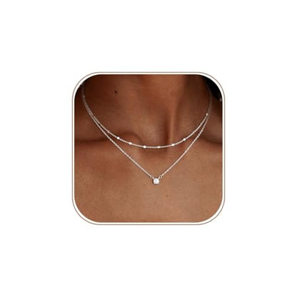 Coshilta Layered Gold Necklaces for Women, 14K Plated Gold Sterling Silver Plated Dainty Pendant Necklace Set with Cubic Zirconia,Stackable Chain Choker,Trendy Personalized Jewelry Gift Non Tarnish - style: C-N0118-S