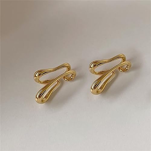 Minimalist Double Line Teardrop Cuff Wrap Clip on Earrings for Women Non Pierced Ear Unique Design 14K Gold Plated Silver Fake Hoop Hypoallergenic Fashion Trendy Jewelry - color: gold