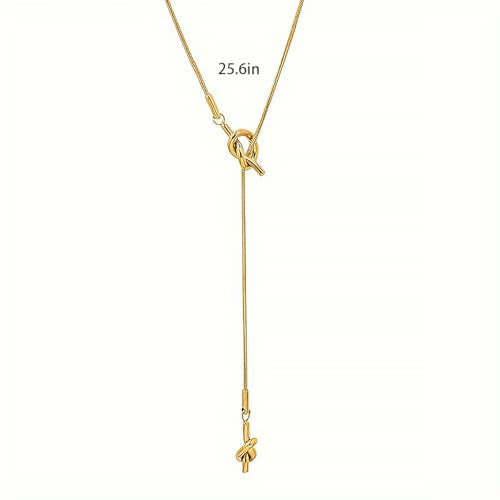 Lariat Necklaces for Women, Dainty Minimalist Knotted Rope Design Pendant Long Y Necklaces 18k Gold Plated Trendy Chain Jewelry - color: Gold, style: Trendy