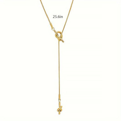 Lariat Necklaces for Women, Dainty Minimalist Knotted Rope Design Pendant Long Y Necklaces 18k Gold Plated Trendy Chain Jewelry - color: Gold, style: Trendy