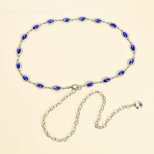 ILuvatar Green Glass Diamond Chain Belt - Metal Women's Western Style Dress Belt - color: Silver-dp