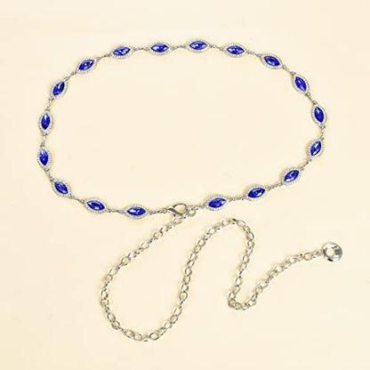 ILuvatar Green Glass Diamond Chain Belt - Metal Women's Western Style Dress Belt - color: Silver-dp