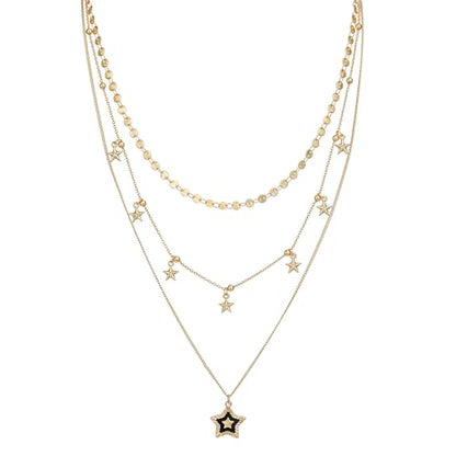SEADAY Layered Gold Necklace for Women, 3-in-1 Gold Stack Necklace | Long Gold Necklace, Square, Hypoallergenic, Tarnish-resistant & Adjustable, Fashion Jewelry Gift Box & Gift Bag - color: Gold - Black Star