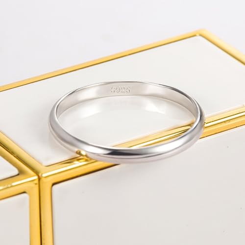 Dankadi Simple Fashion S925 Sterling Silver Ring Smooth Plain Dome Comfort Solid Silver Wedding Ring For Men & Women 3.5 mm 3-13# 24k Real Gold Plated Jewelry - color: 2MM Silver