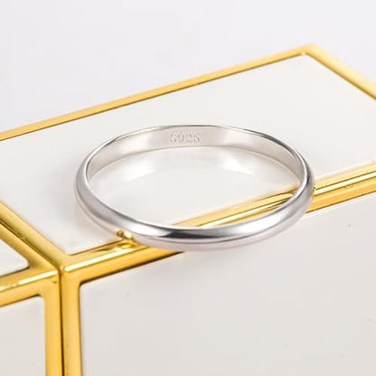 Dankadi Simple Fashion S925 Sterling Silver Ring Smooth Plain Dome Comfort Solid Silver Wedding Ring For Men & Women 3.5 mm 3-13# 24k Real Gold Plated Jewelry - color: 2MM Silver