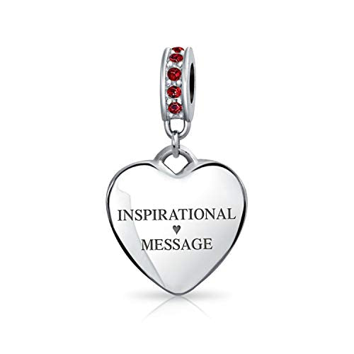 Bling Jewelry .925 Sterling Silver Blue Crystal Accent Bale Heart Shape Dangle Bead Charm for Bracelet - color: Dark Red Engrave