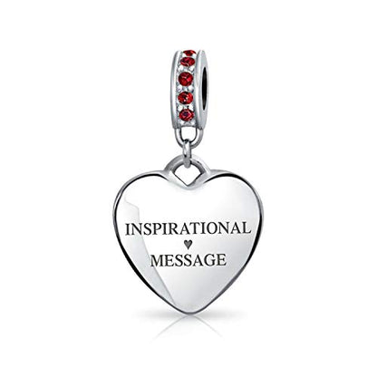 Bling Jewelry .925 Sterling Silver Blue Crystal Accent Bale Heart Shape Dangle Bead Charm for Bracelet - color: Dark Red Engrave