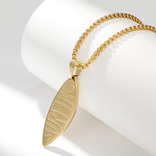 18K Gold Plated Stainless Steel Bee Honeycomb Pendant Necklace, Adjustable Y Lariat Conch/Guitar/Horseshoe Necklace for Women - color: Gold, style: Surfboard