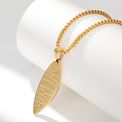 18K Gold Plated Stainless Steel Bee Honeycomb Pendant Necklace, Adjustable Y Lariat Conch/Guitar/Horseshoe Necklace for Women - color: Gold, style: Surfboard