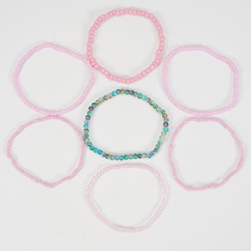 Bohemian Colorful Crystal Glass Beads Seed Beaded Bracelet Handmade Adjustable Stackable Elastic Strand Bangle for Women Summer Beach Hawaii Boho Wristbands Jewelry - color: pink