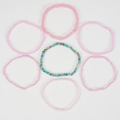 Bohemian Colorful Crystal Glass Beads Seed Beaded Bracelet Handmade Adjustable Stackable Elastic Strand Bangle for Women Summer Beach Hawaii Boho Wristbands Jewelry - color: pink