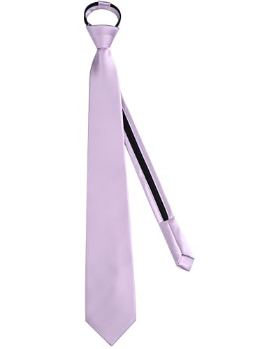 Branduce 3.15"（8cm） Mens Solid Satin Tie Pre-tied Adjustable Zipper Necktie for Business and Wedding - color: Lavender
