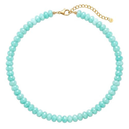 Gemstone Beaded Necklace for Women Colorful Natural Stone Freshwater Pearl Surfer Beach Rainbow Necklace Jewelry Gift - color: Blue-2