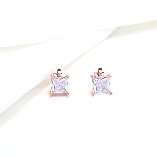 YOQUCOL 2 Pairs 8MM Cubic Zirconia Crystal Clip On Stud Earrings Non Pierced Stud Earrings For Women - color: Rose Gold-White