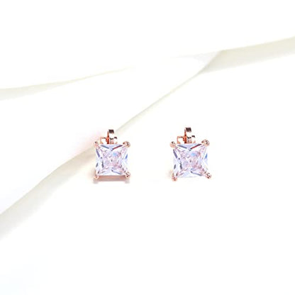 YOQUCOL 2 Pairs 8MM Cubic Zirconia Crystal Clip On Stud Earrings Non Pierced Stud Earrings For Women - color: Rose Gold-White