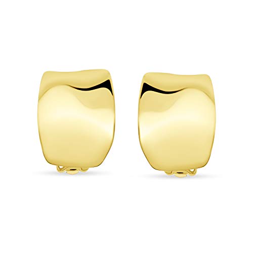 Modern Hammered Dome Half Hoop Clip-On Earrings Silver Gold Plated - color: Yellow