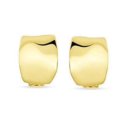 Modern Hammered Dome Half Hoop Clip-On Earrings Silver Gold Plated - color: Yellow