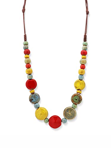 MINACHI Boho Hippie Round Ceramic Beads Strand Necklace, Vintage Bohemian Summer Beach Jewelry Gift for Women - color: S01A
