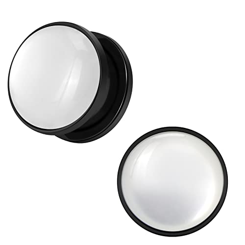 Qmcandy 2pcs 2G-1 inch Stainless Steel Mother of Pearl or Opal Screw Ear Plugs Gauges Piercing - color: cat's eye, black 9/16"