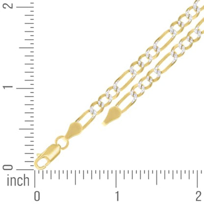 JewelryWeb 925 Sterling Silver Pave Super Flat Figaro Chain Two Tone 4.0mm Anklet Anklet for Women and Men - size: 8 inches
