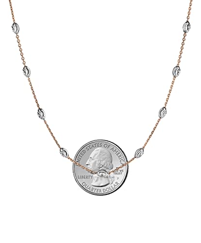 Savlano 18K Gold Plated Over 925 Sterling Silver Station Oval Moon Bead Necklace Chain For Women. Silver, Gold, Rose Gold - Made in Italy Comes With a Gift Box - style: Two Tone Rose Gold