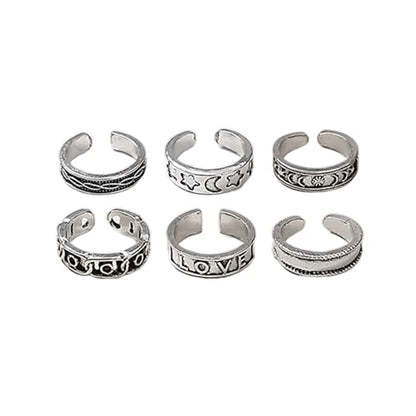 POYAMUSE Toe Rings with Sun, Moon and Star Patterns - Bohemian Knuckle Rings Set - Adjustable Opening Toe Rings for Women Beachy Barefoot Sandal Jewelry