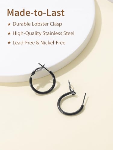 FindChic Thin Hoop Earrings for Women,Silver/Black/Gold Plated 20-100mm - color: Black, size: 20mm