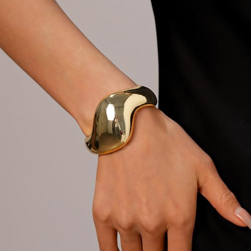 Chunky Cuff Bracelets for Women Wide Gold/Silver Cuffs Bangle Hollow Out Adjustable Bracelets Punk Vintage Jewelry - style: U-Gold C